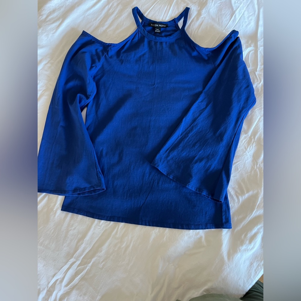 Boston Proper Cold Shoulder Tee with Bell Sleeves